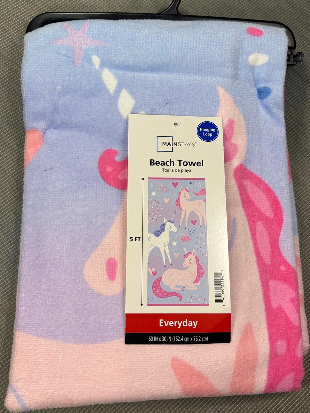 Mainstays Pastel Lavender and Pink Unicorn Beach Towel 60 in x 30 in